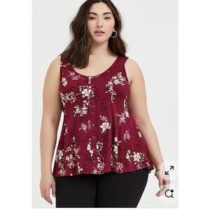 Torrid Plus Wine Red Floral Challis Fit & Flare Tank Shirt Top Size: 00X (10)